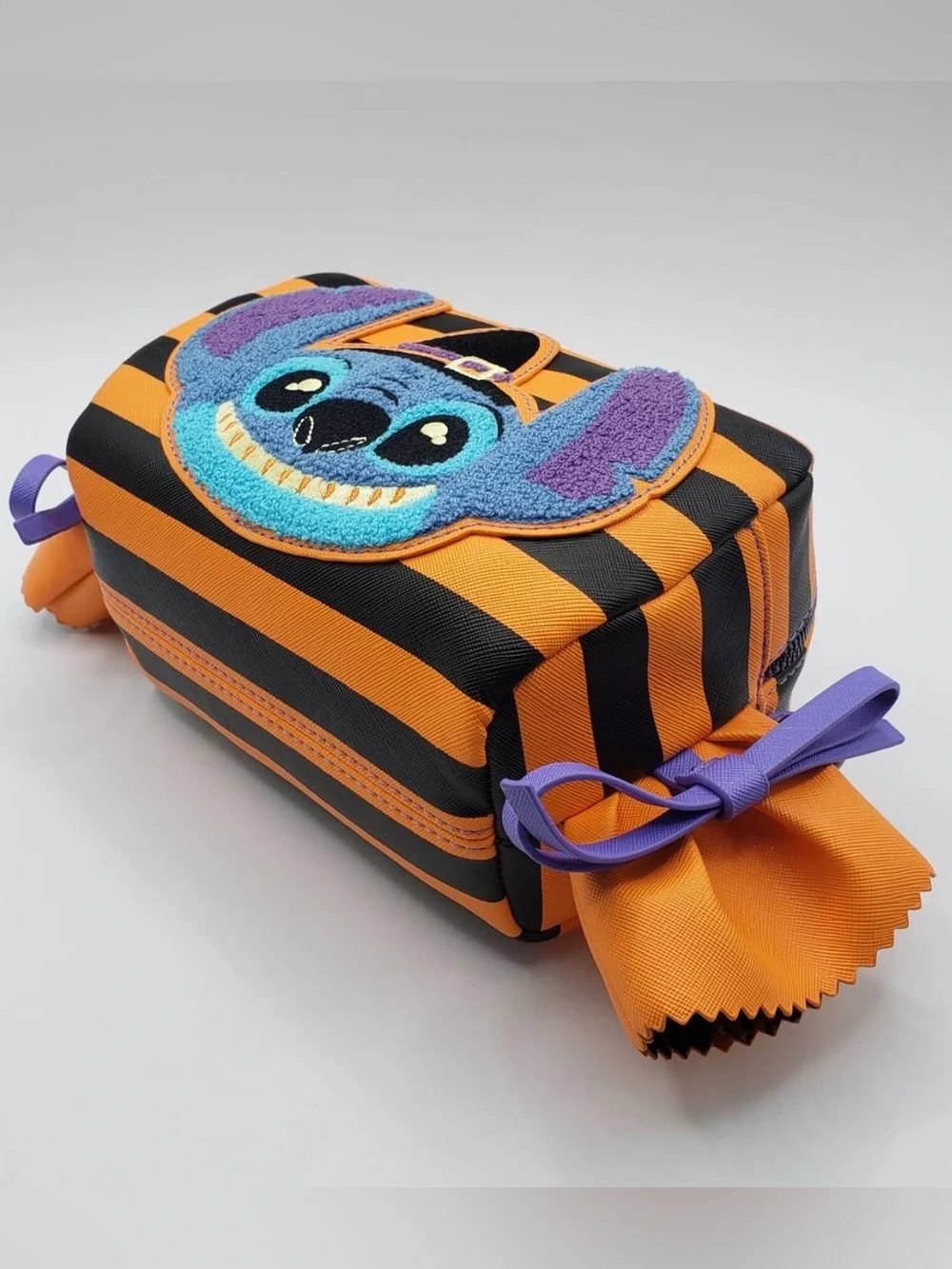 Kids Halloween Stitch Striped Crossbody Bag - Orange & Black